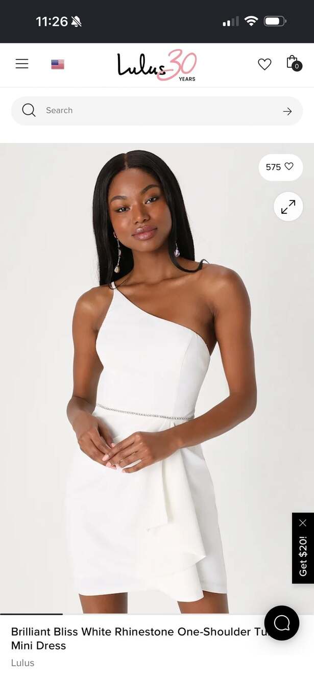 Lulus One Shoulder White Mini Dress with Rhinestone Belt Size L NWT